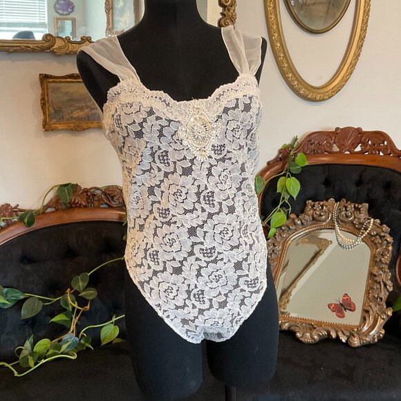 Vintage Intimate Concepts by Terry Russo Lace Lingerie Teddy Bodysuit Size M - Picture 1 of 7